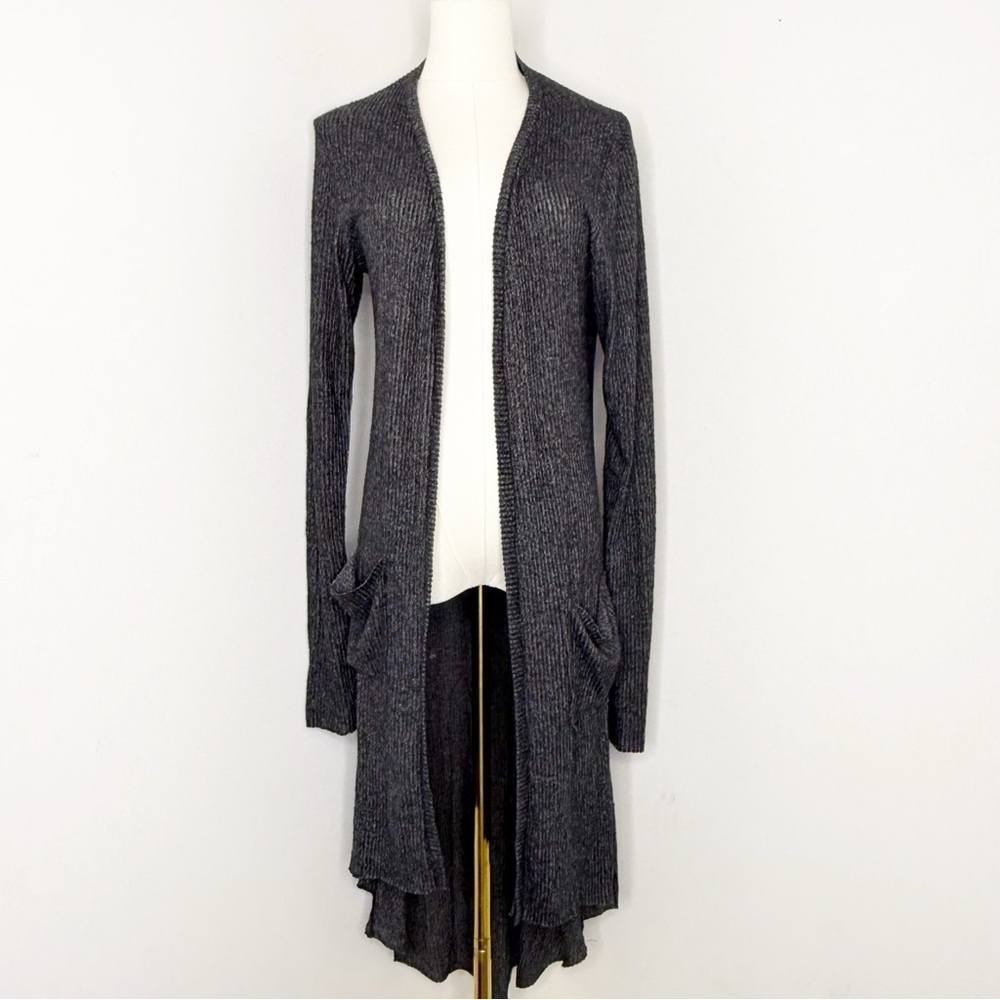 Joah Brown Gray Marled Ribbed Open Front Cardigan Sweater One Size Made in USA